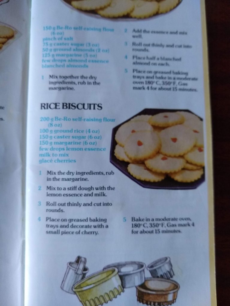 A page from the Bero cookery book with the recipe for rice biscuits.