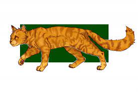An illustration of a golden cat walking with its tail down.